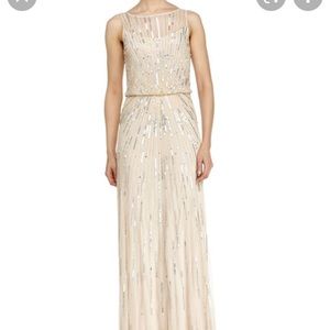 Aidan Mattox Champagne Gold Sunburst Illusion Neckline Gown Dress